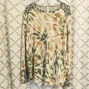 Vanilla Bay Mixed Print Neutrals Long Sleeves Scoop Neck Top - 2X - NWOT